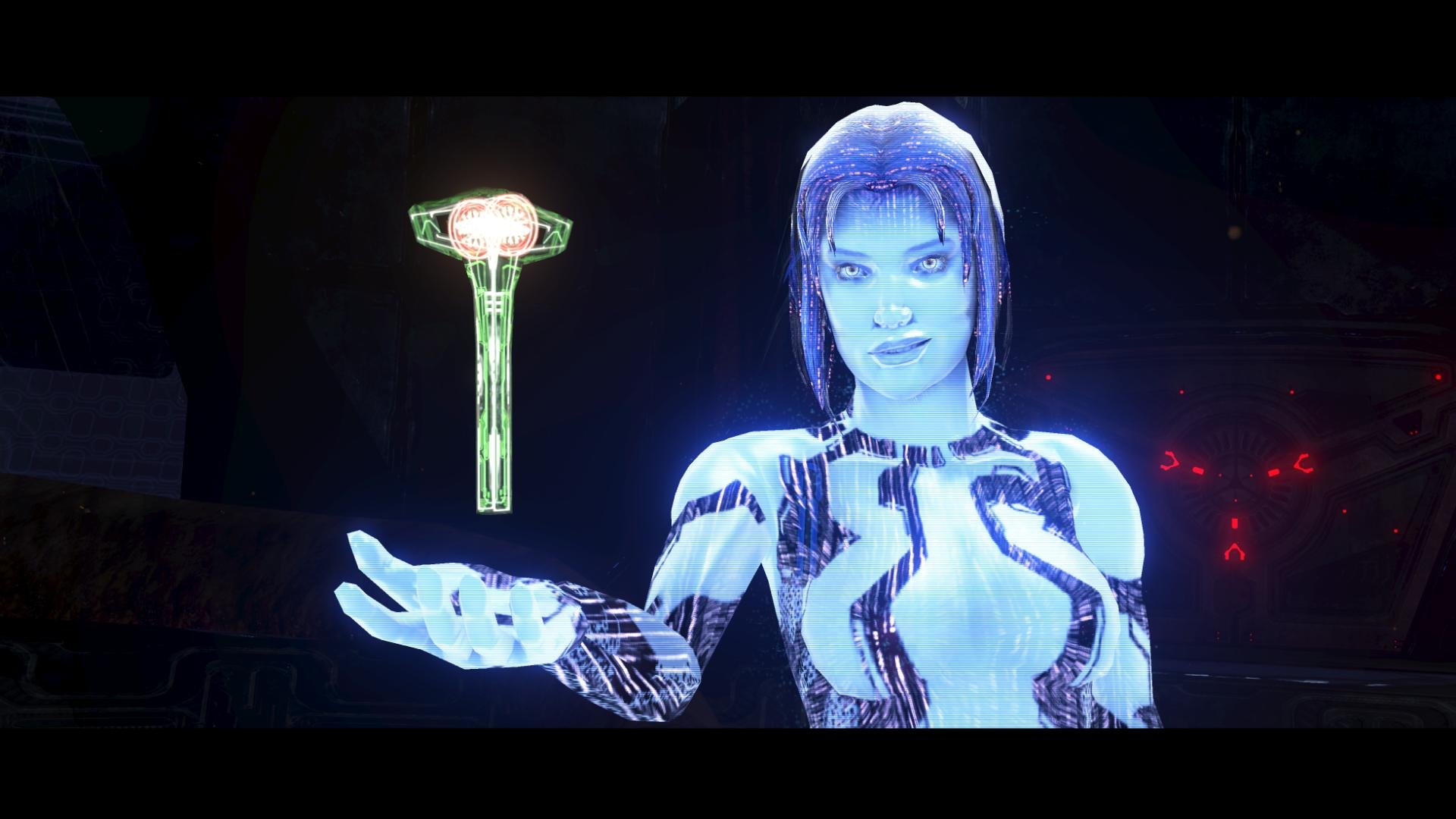 A stunning HD wallpaper featuring a character from the Halo video game series, showcasing a futuristic holographic figure interacting with a glowing object.