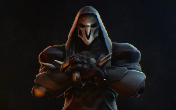 4K Ultra HD PC desktop wallpaper featuring Reaper from the Overwatch video game, depicted in his iconic dark hooded armor against a black background.