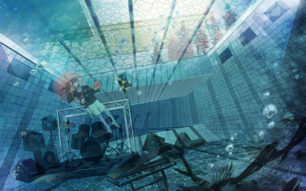 drum set Anime underwater HD Desktop Wallpaper | Background Image