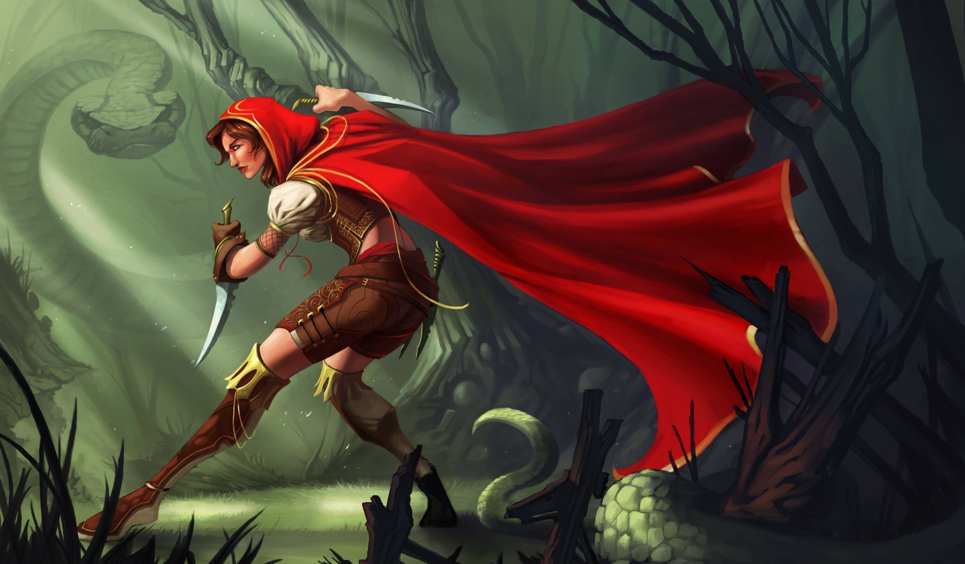Download Snake Dagger Cape Woman Warrior Fantasy 4k Ultra HD Wallpaper