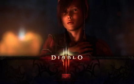 HD PC desktop wallpaper featuring Leah from the video game Diablo III, showcasing a dark, atmospheric scene with intense lighting.