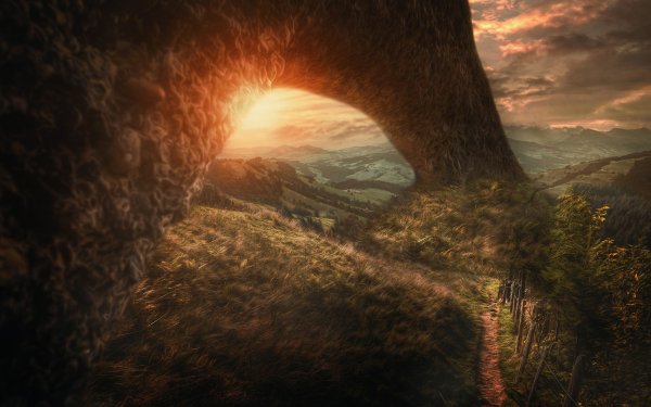 Earth Landscape Fantasy Mountain Arch Path HD Wallpaper | Background Image