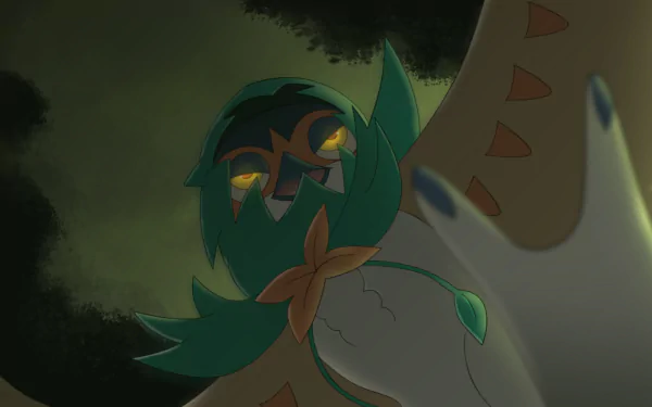 HD PC desktop wallpaper featuring Decidueye from Pokémon Sun and Moon, showcasing the archer Pokémon in a dynamic, shadowy forest setting.
