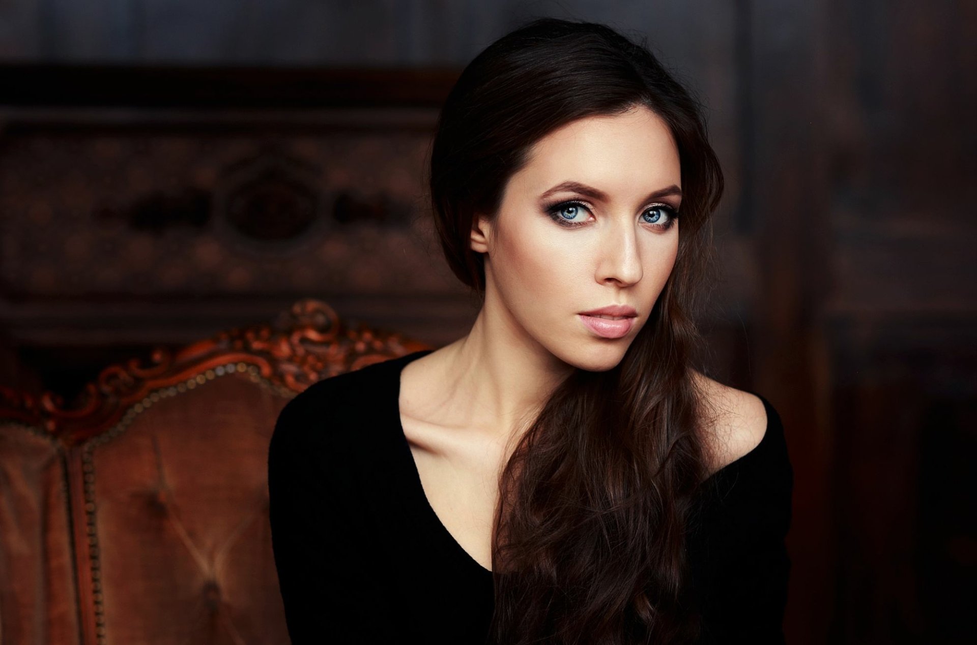Download Blue Eyes Brunette Woman Model HD Wallpaper by Sean Archer