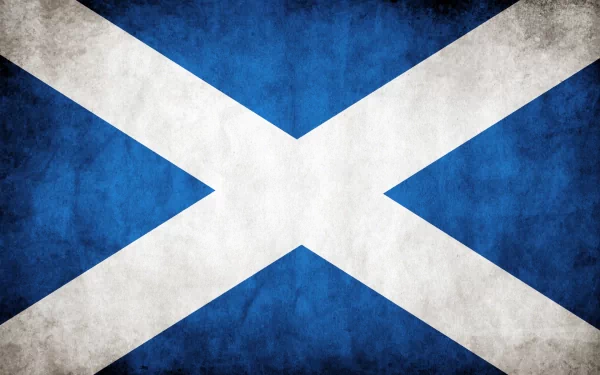 HD desktop wallpaper featuring the Scottish Flag of Scotland with a textured, vintage blue and white design.