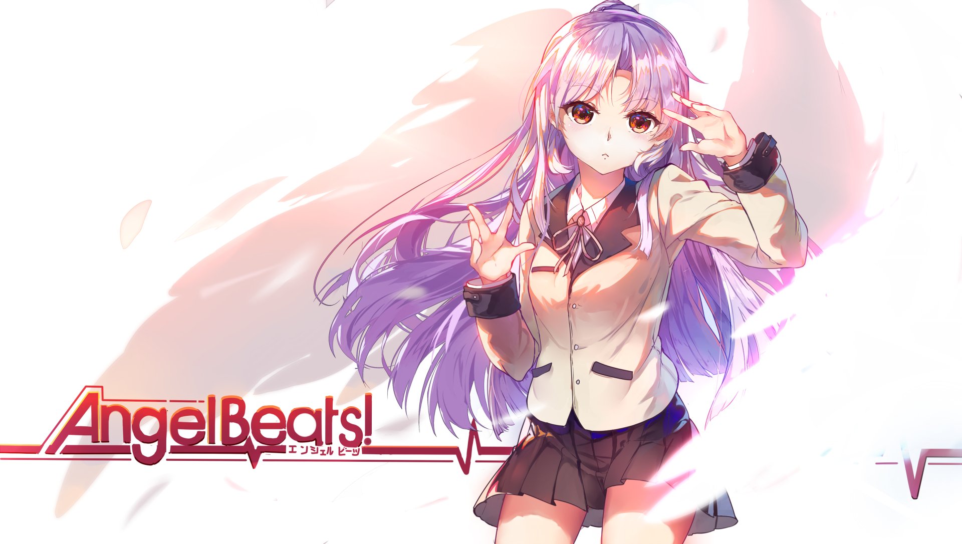 HD desktop wallpaper featuring Kanade Tachibana from the anime Angel Beats!, showcasing her in a dynamic pose with vibrant colors and stylish design.