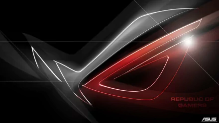 HD PC desktop wallpaper featuring the sleek, glowing red and black Asus Republic of Gamers logo with a modern technology-inspired design.