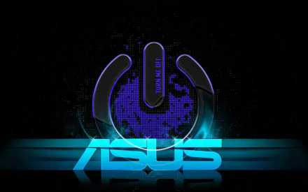 HD PC desktop wallpaper featuring a glowing blue power button with a digital pattern and the ASUS logo, highlighting computer technology.