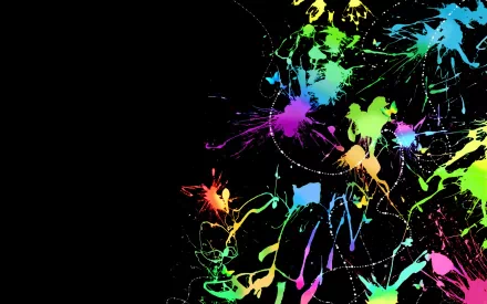 HD desktop wallpaper featuring an abstract composition with bright, vibrant splashes of color on a black background.