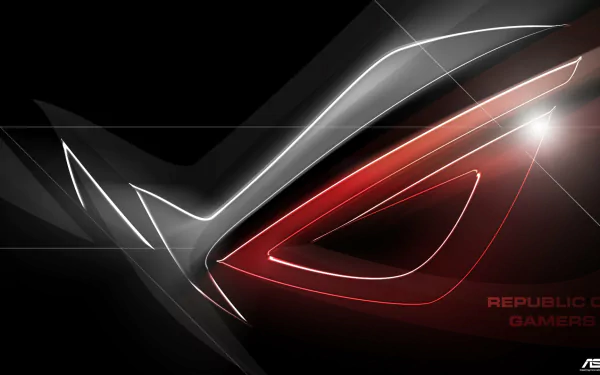 HD PC desktop wallpaper featuring the sleek, glowing red and black Asus Republic of Gamers logo with a modern technology-inspired design.