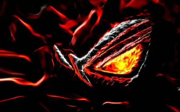 HD PC desktop wallpaper featuring the Republic of Gamers emblem with fiery, glowing red and orange textures, showcasing Asus ROG technology branding.