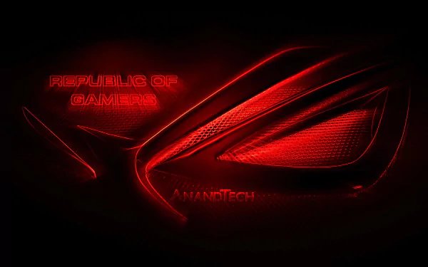 HD PC desktop wallpaper featuring a red illuminated Republic of Gamers logo, symbolizing advanced technology from Asus ROG.