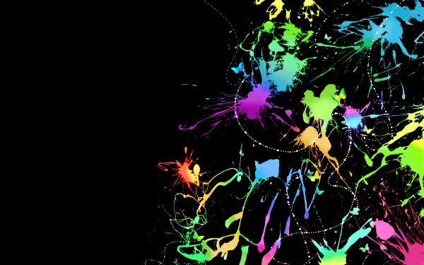 HD desktop wallpaper featuring an abstract composition with bright, vibrant splashes of color on a black background.