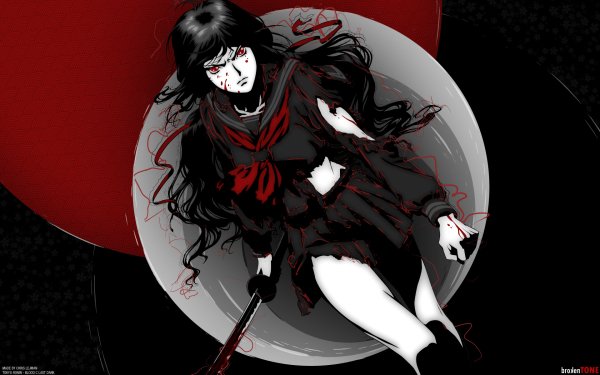 Anime Blood-C Black Red Katana Red Eyes Blood Dark Saya Kisaragi HD Wallpaper | Background Image