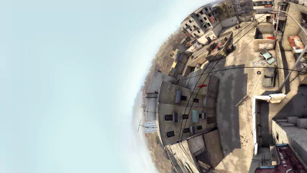 A panoramic HD wallpaper from the video game Counter-Strike: Global Offensive, showcasing an urban environment with rooftops and scattered structures under a clear sky.