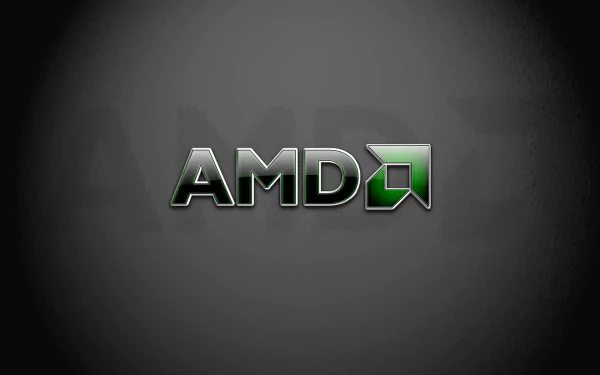 HD desktop wallpaper featuring the AMD logo with a sleek, dark background, emphasizing computer technology and modern design.