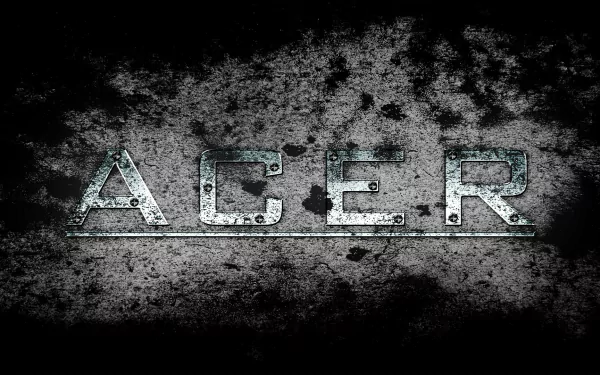 HD PC desktop wallpaper featuring the word ACER in a metallic, tech-inspired design against a dark, textured background, highlighting computer technology.