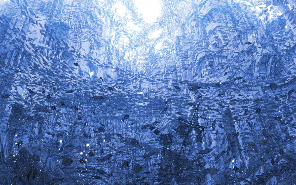 HD anime-style underwater scene with shimmering light and water textures, designed as a PC desktop wallpaper and background.