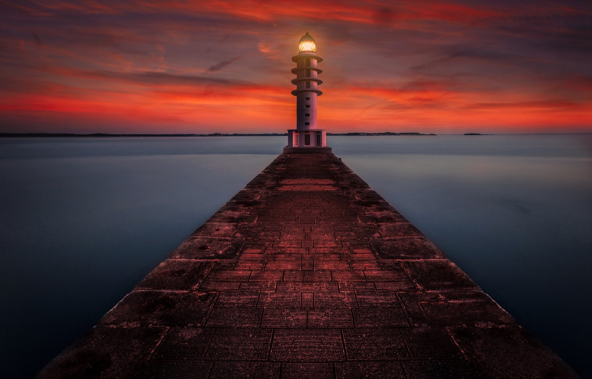 Download Horizon Sunset Man Made Lighthouse 4k Ultra HD Wallpaper