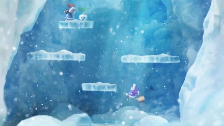 4K Ultra HD Ice Climber video game scene featuring characters navigating icy platforms in a snowy, frozen cavern environment on a PC desktop wallpaper.