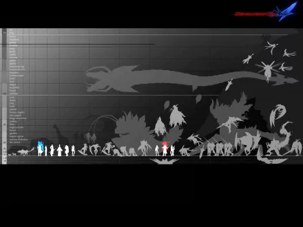 HD desktop wallpaper featuring iconic silhouettes and creatures from the video game Devil May Cry, showcasing a dynamic and artistic representation of its universe.