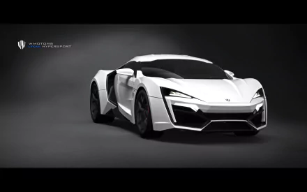 HD PC desktop wallpaper featuring a sleek white Lykan HyperSport vehicle set against a dark gray background, highlighting its modern and aggressive design.