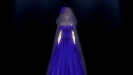 Ritsuka Tachibana (Dance With Devils) in a flowing royal-blue gown and veil, standing centered against a dark backdrop — HD PC desktop wallpaper