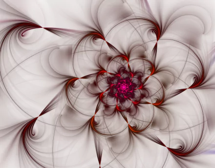 Abstract fractal design in white and red hues forming a complex, swirling pattern, featured as an HD PC desktop wallpaper and background.