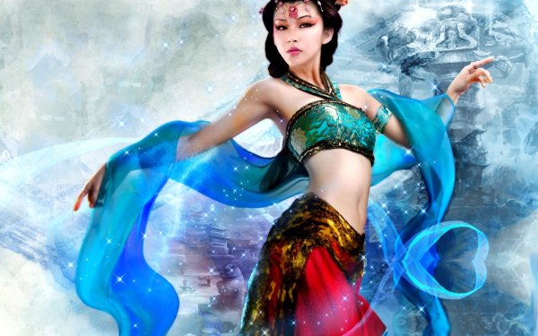 Women Cosplay Asian Fantasy Dance Scarf Jade Dynasty HD Wallpaper | Background Image