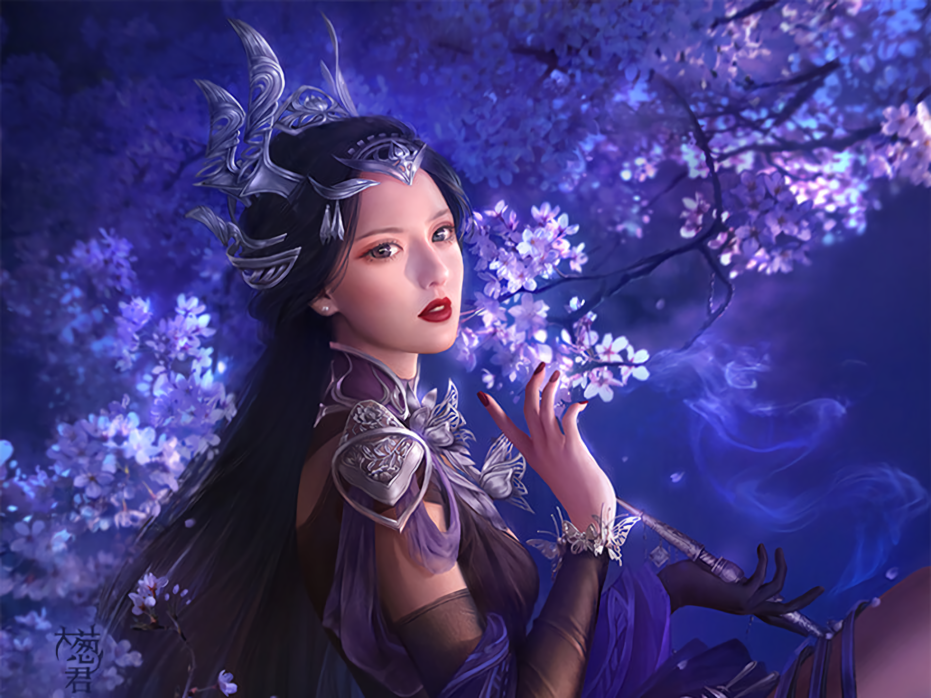 Download Lipstick Tree Flower Purple Asian Fantasy Woman Hd Wallpaper By Da Congjun 