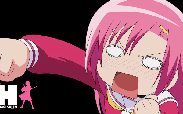 HD PC desktop wallpaper/background from the anime Hayate the Combat Butler: pink-haired character with an exaggerated shocked face throwing a punch on a black backdrop.