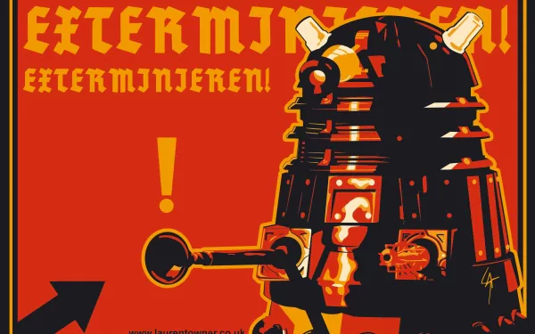 A striking HD wallpaper featuring a Dalek from the TV show Doctor Who (2005), showcasing bold colors and the iconic phrase EXTERMINATE! in a dynamic design.