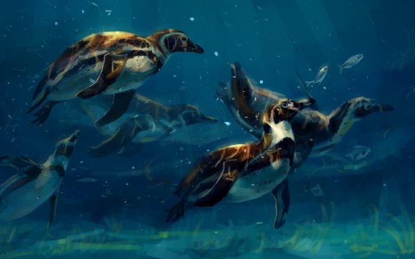 Animal Penguin Birds Penguins Underwater HD Wallpaper | Background Image