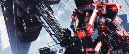 HD PC desktop wallpaper from the video game Titanfall 2, featuring a detailed pilot inside a combat mech with futuristic machinery and lighting effects.