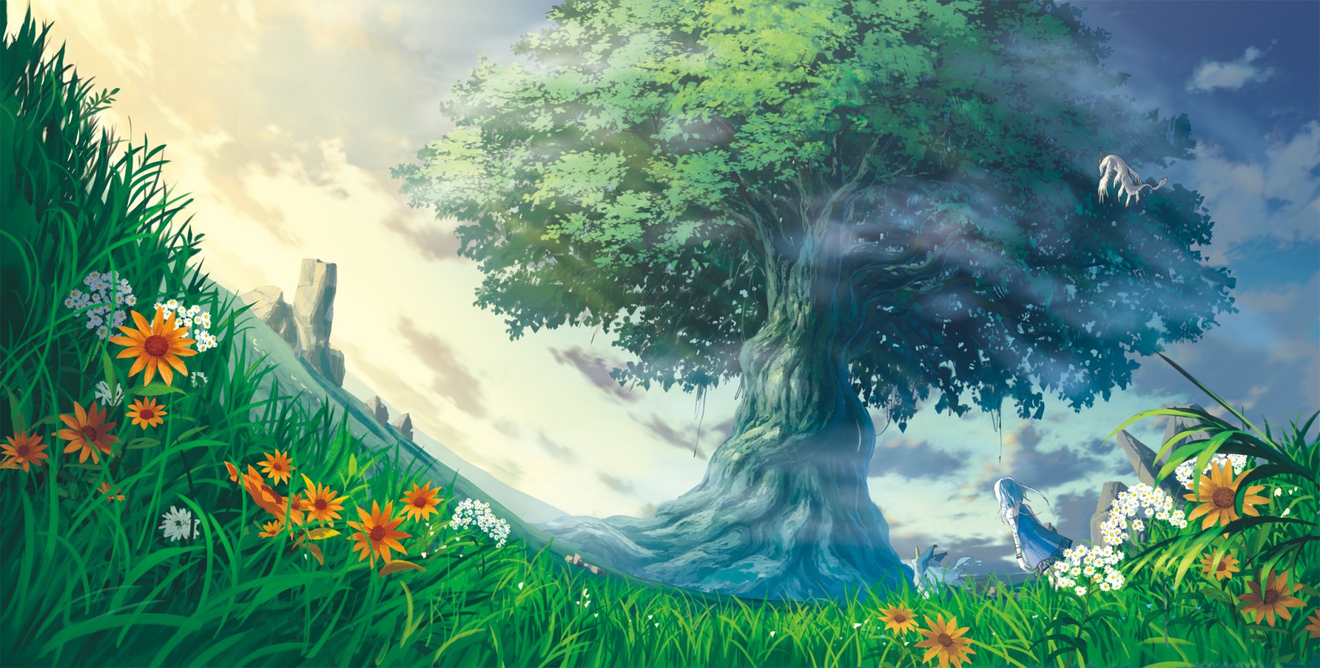 Download Grass Anime Tree HD Wallpaper