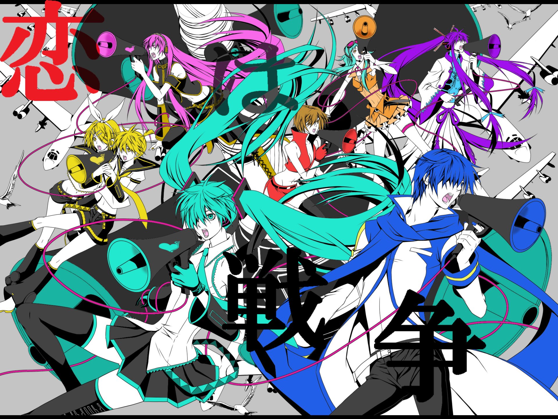 Download Love Is War (Vocaloid) Kamui Gakupo GUMI (Vocaloid) Meiko (Vocaloid) Kaito (Vocaloid) Luka Megurine Len Kagamine Rin Kagamine Hatsune Miku Anime Vocaloid HD Wallpaper