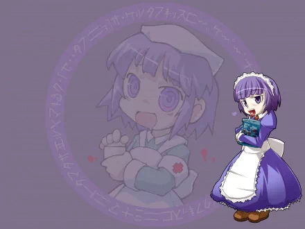 HD PC desktop wallpaper featuring Yakui from Nijiura Maids, styled in anime art with her iconic maid outfit and purple color theme.