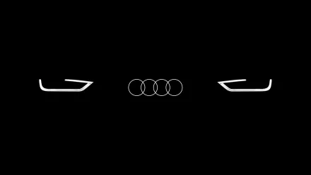Audi logo and headlight outlines on a black background, formatted as an HD desktop wallpaper.