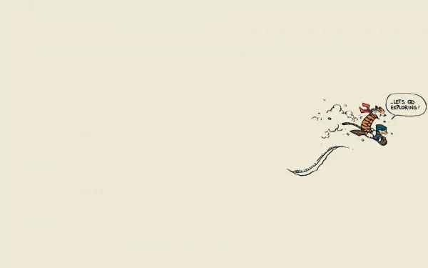 Calvin and Hobbes joyfully ride a sled in this HD comic wallpaper, capturing their adventurous spirit and playfulness against a light background.