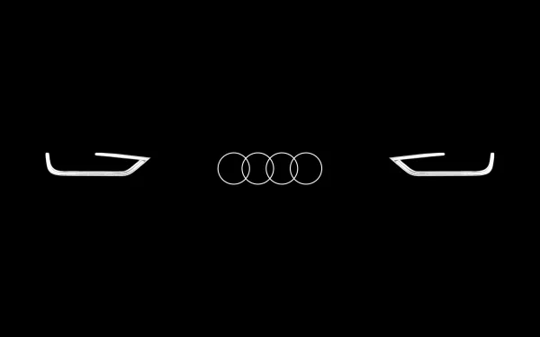 Audi logo and headlight outlines on a black background, formatted as an HD desktop wallpaper.