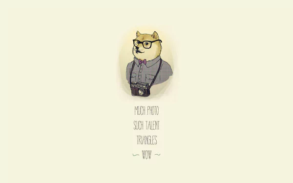 HD wallpaper featuring a stylized Doge illustration dressed in professional attire set against a plain background.