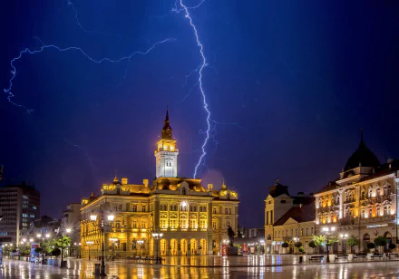 sky building Serbia night photography lightning HD Desktop Wallpaper | Background Image