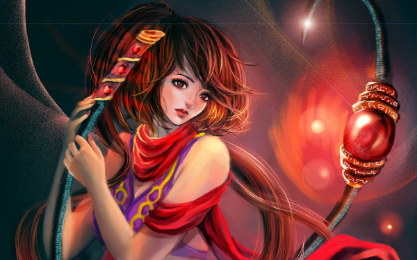 Fantasy Women Warrior Woman Warrior Red Red Eyes Brown Hair Long Hair HD Wallpaper | Background Image