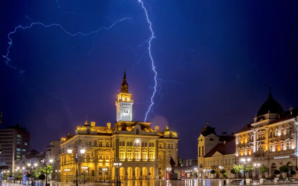 sky building Serbia night photography lightning HD Desktop Wallpaper | Background Image