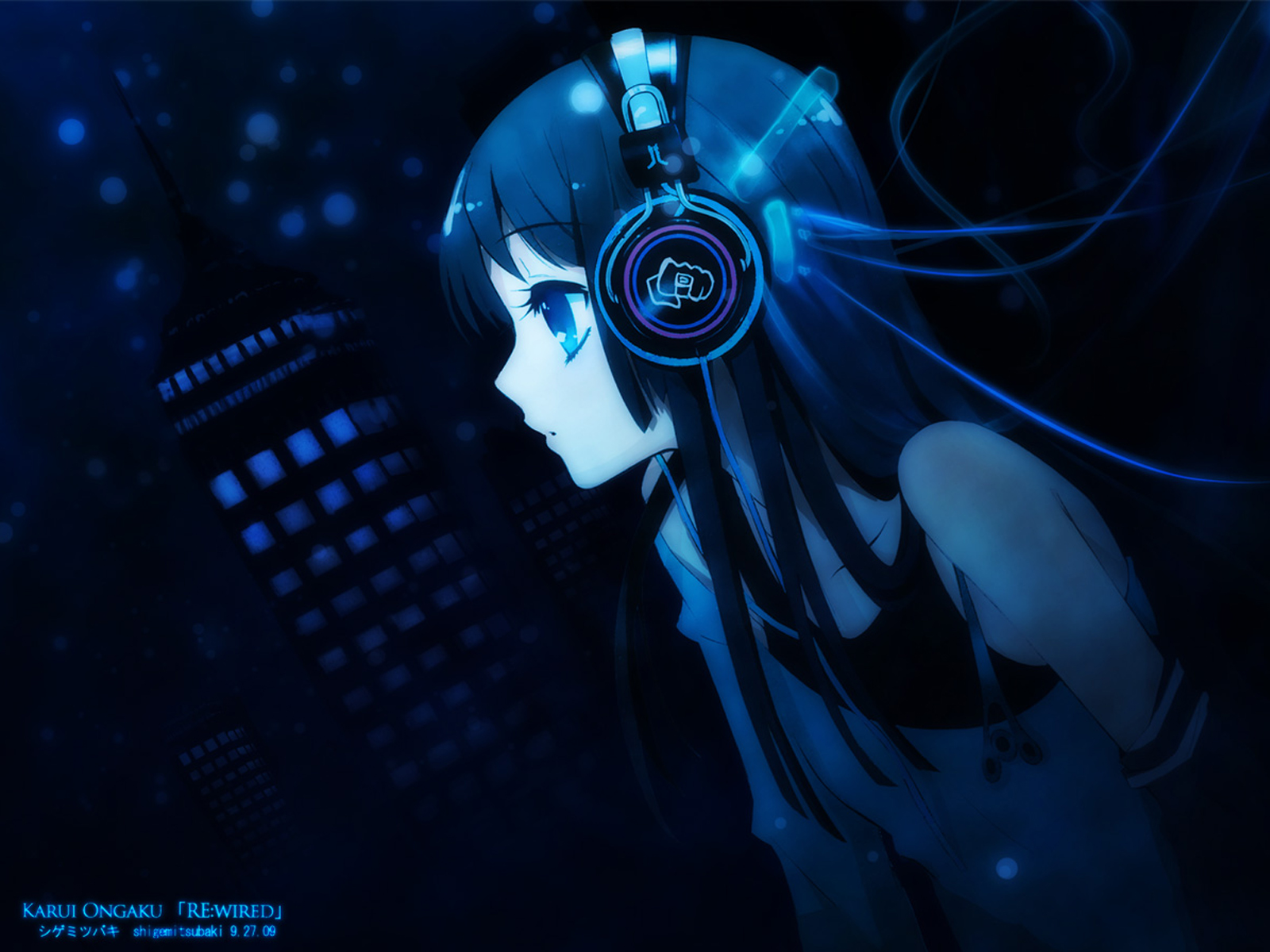 Mio Akiyama wearing headphones, HD desktop wallpaper.