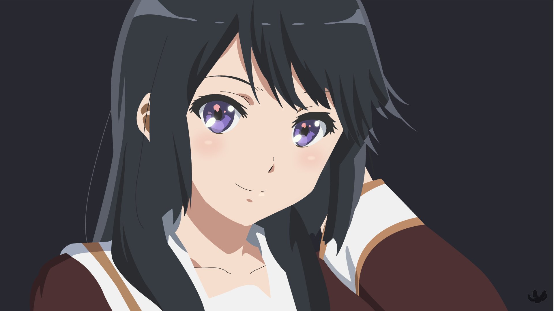 Anime-style close-up of a female character with long black hair and purple eyes from Sound! Euphonium, rendered in 4K Ultra HD for PC desktop wallpaper.