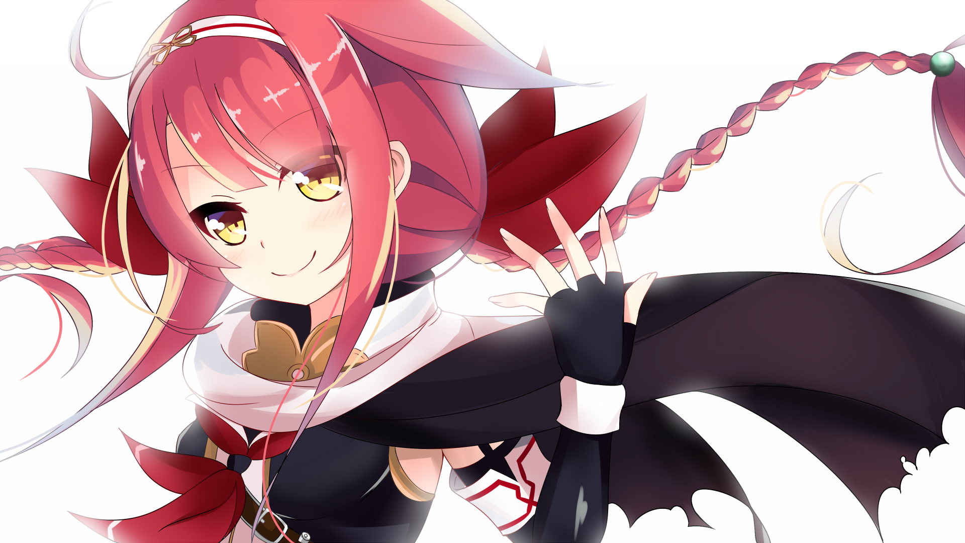 HD anime desktop wallpaper featuring Kawakaze from Kantai Collection with vibrant red hair and golden eyes in dynamic pose.