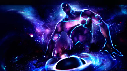 HD PC desktop wallpaper featuring Enigma from DotA 2, set against a vibrant cosmic space background with glowing nebulae and dark starry elements.