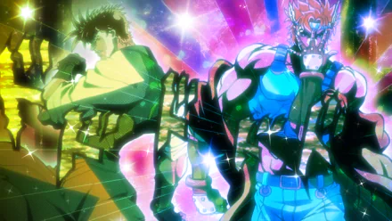 HD anime desktop wallpaper featuring Joseph Joestar and Caesar Zeppeli from Jojo's Bizarre Adventure, showcasing vibrant colors and dynamic poses.