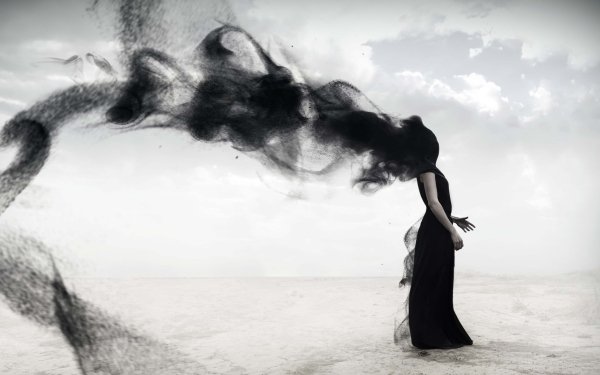 Photography Manipulation Black Dress Black & White Horizon Smoke HD Wallpaper | Background Image